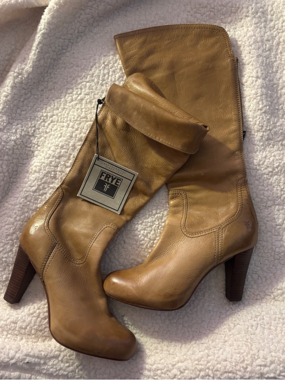 Frye Women's Cognac Leather High Heel Knee Boots
